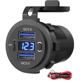 SUTNSCW dual USB QC3.0 and PD USB-C car charger front view for multi-device charging