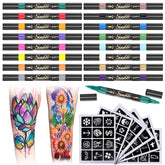 Suu66 temporary tattoo markers kit showcasing 16 vibrant colors for bold body art.
