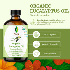 SVA Organics eucalyptus oil in a diffuser setup for fresh ambiance