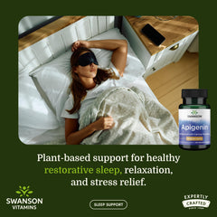 Swanson Apigenin bottle label closeup highlighting purity and ingredients.