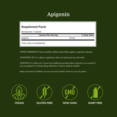 Swanson Apigenin capsules being poured conveys simple nightly dosing.