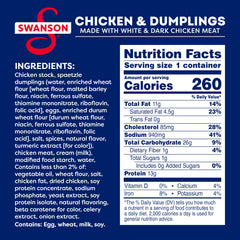 Swanson chicken and dumplings spaetzle dumplings close-up, comforting texture in a bowl