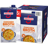 Swanson S 100% Natural Chicken Broth carton six-pack ready for quick flavor boosts.