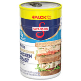 Swanson S chicken breast in water can shown with label for quick meals.