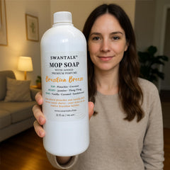 SWANTALK Mop Soap Island Coconut bottle highlighting tropical aroma,