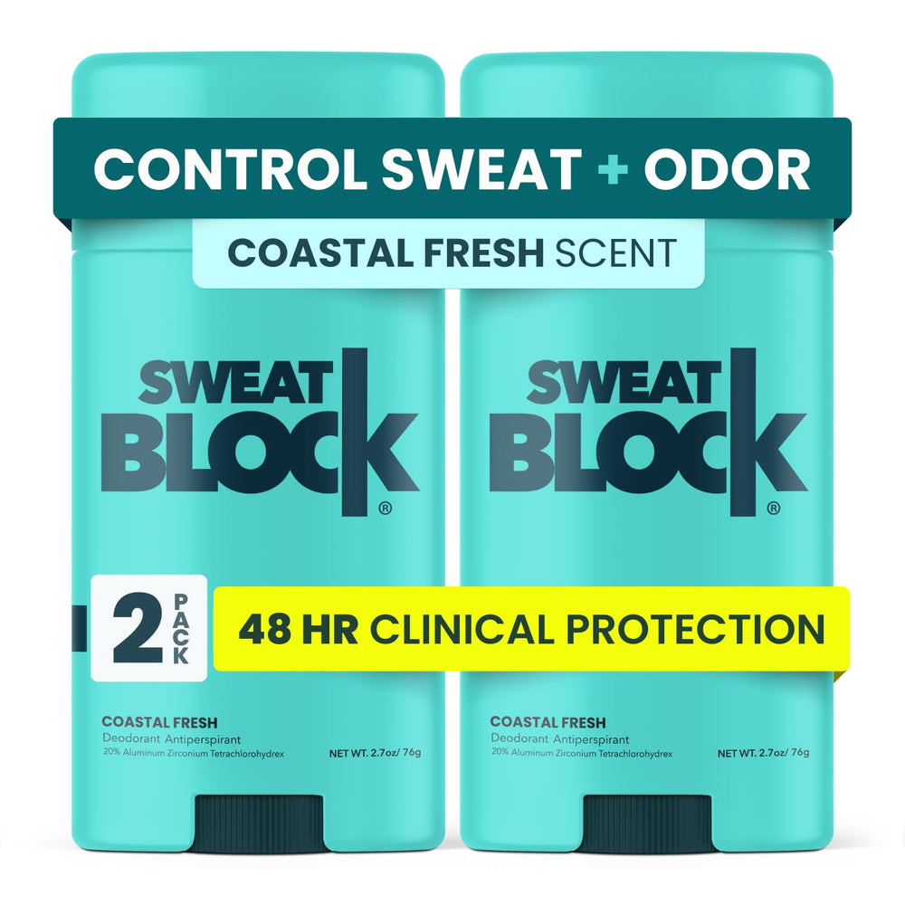 SweatBlock clinical-strength deodorant stick for all-day underarm protection.