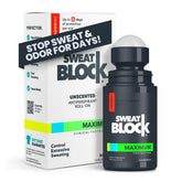 SweatBlock Max-Strength Roll-On bottle shown for all-day sweat control.