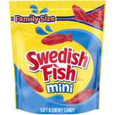 Swedish Fish Mini bag front view showing bite-sized gummies for on-the-go snacking