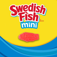 Swedish Fish Mini fish-shaped candy closeup highlights iconic shape.
