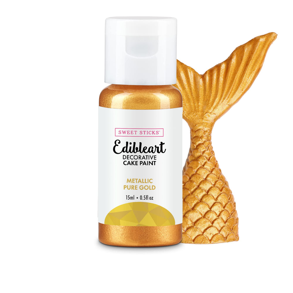 Sweet Sticks metallic gold edible paint bottle for fondant detailing.