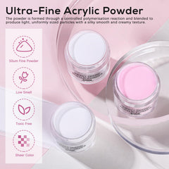 Sweet Trend ultrafine acrylic powders 20g in clear, white, and pink for blends