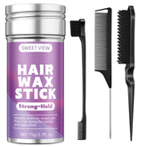 Sweet View Hair Wax Stick in use to tame flyaways for a neat ponytail.