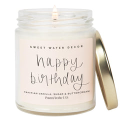 Sweet Water Decor Happy Birthday Candle with vanilla sugar aroma for celebrations.
