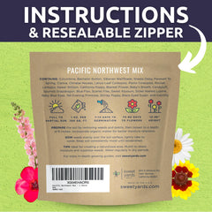 Sweet Yards premium packaging, gift-ready seed pack with zipper and instructions for easy storage.