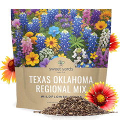 Sweet Yards Texas Oklahoma wildflower mix in a packet for a pollinator-friendly border display