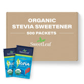 SweetLeaf organic stevia packets in bulk packaging for foodservice use