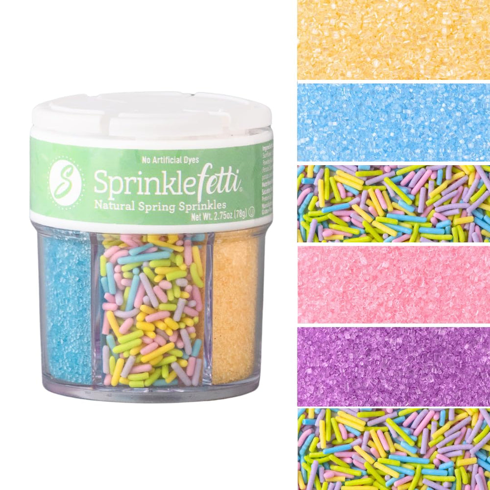 Sweets Indeed dye-free pastel sprinkles in a 6-cell jar for mess-free decorating