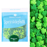Sweets Indeed shamrock sprinkles in vibrant clover green for festive cupcakes.