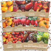 Sweet Yards organic tomato seeds packaging with storage tips.