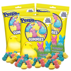 Sweetzo Easter Peeps Gummies bunnies on a tray with festive colors