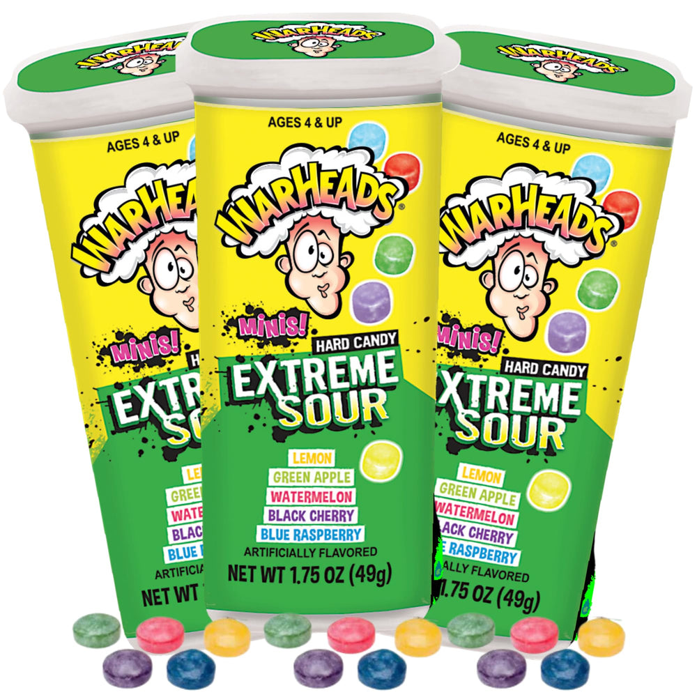 Sweetzo Warheads Minis extreme sour candies in resealable packaging for on-the-go snacking.