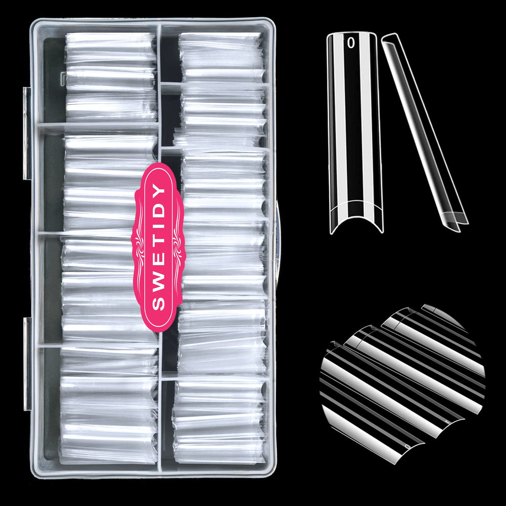 SWETIDY No C Curve square flat nail tips XXL 500pcs for natural-looking extensions.