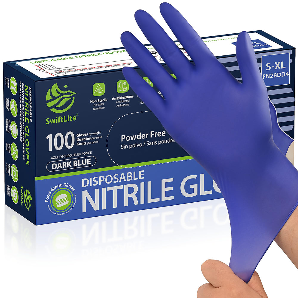 SWIFTLITE disposable nitrile gloves, large size, 100-count box, ideal for daily kitchen tasks.