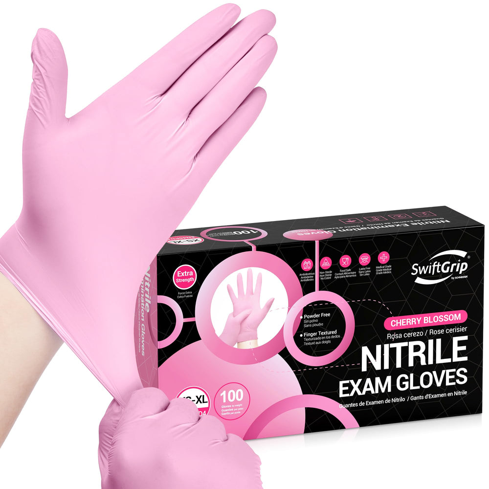 SwiftGrip nitrile gloves in cherry blossom box protect hands during food prep and cleaning