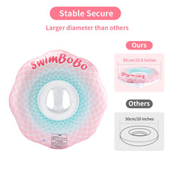 Swimbobo safety seat helps keep infant upright during water exploration.