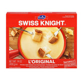 Swiss Knight L’Originale fondue bowl with melted cheese ready for dipping.