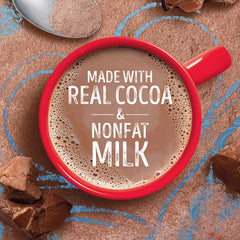 Close-up of the Swiss Miss canister label showing real milk chocolate flavor.