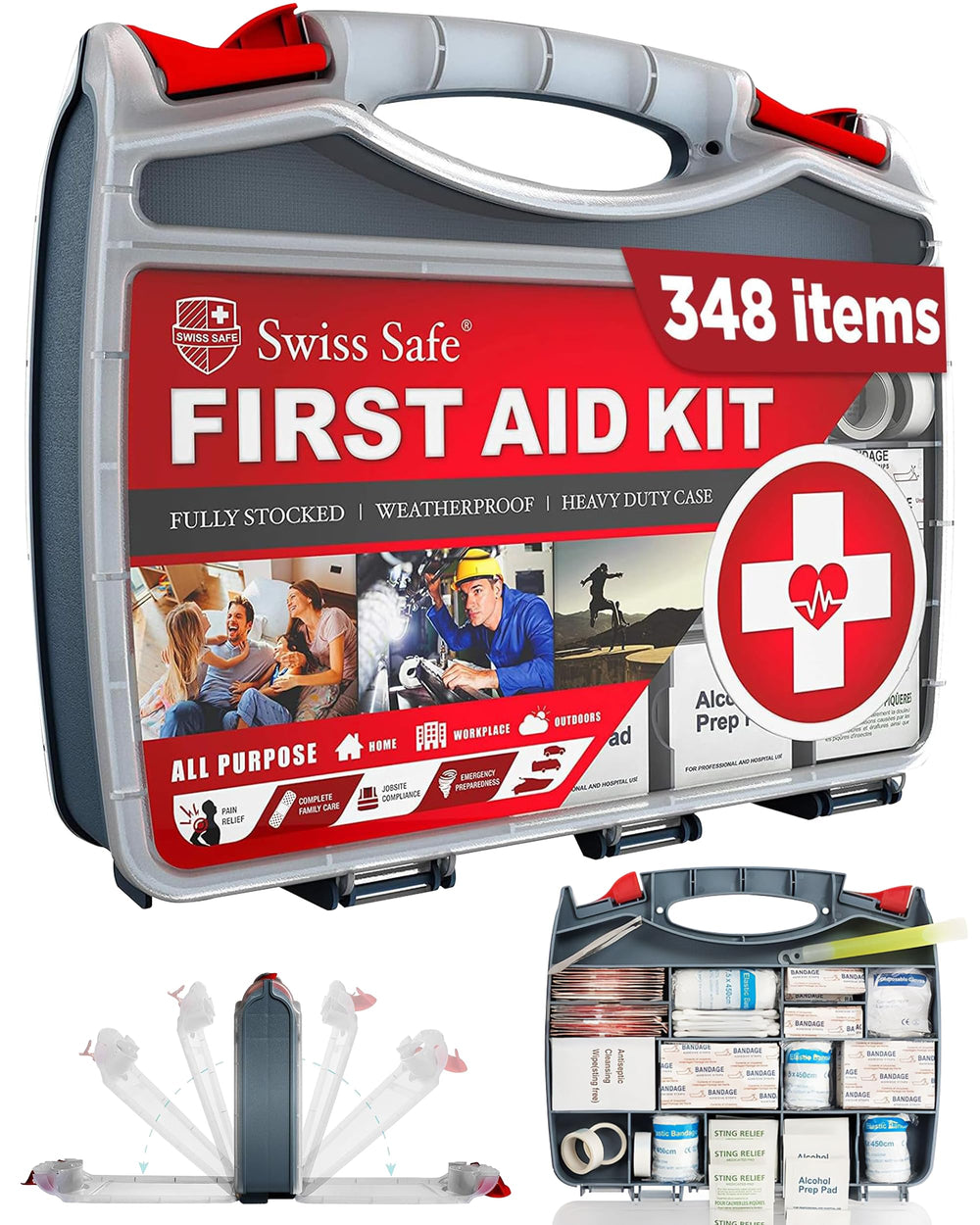 Swiss Safe hardcase first aid kit with rugged protection for outdoors.
