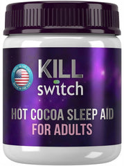 Switch Killswitch sleep aid powder in tub highlights calming cocoa for restful evenings.