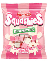 Swizzels Squashies Strawberry & Cream candies in pink and white, ideal for sharing at parties.