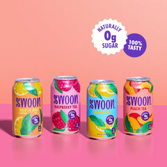 Swoon Peach sugar-free iced tea can with juicy peach notes
