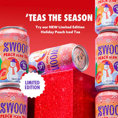 Swoon Peach Tea in an ice-cold glass with five calories per can