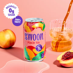 Swoon Peach Tea with peach slice highlighting natural fruit notes