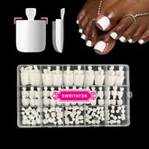 SWRITATSK White Toe Nail Press-Ons 150pcs case for easy home pedicure and storage