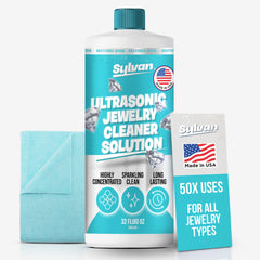 Sylvan Hills ultrasonic solution bottle for easy at-home jewelry cleaning.