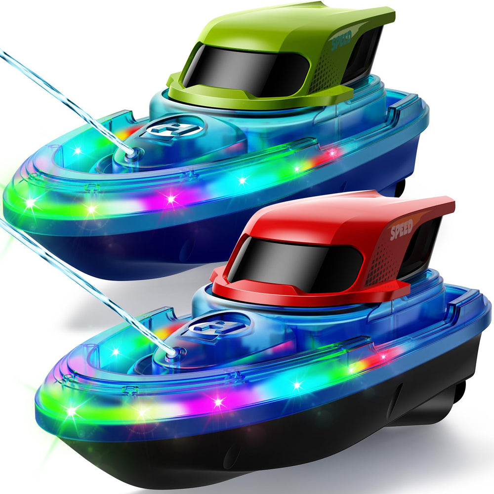 SYMA two-pack RC boats race on water for sibling fun.