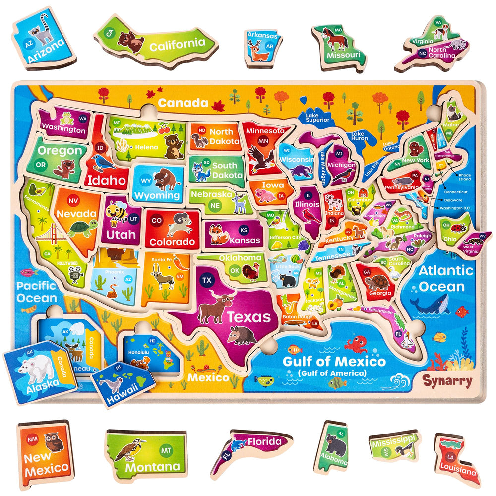 SYNARRY large USA map puzzle front view with bright colors supports early geography learning