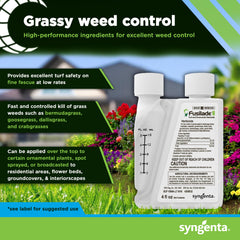Applied overhead to suppress grass weeds while protecting ornamentals in turf.