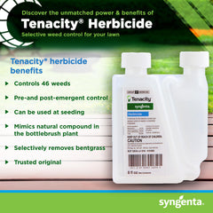 Syngenta Tenacity Turf weed-application image illustrates pre- and post-emergence actions.