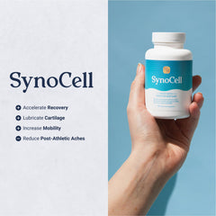 Synocell MSM supplement ingredients panel highlights natural sources.