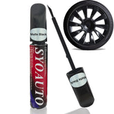 SYOAUTO matte black rim touch up paint on Tesla Model Y 20-inch induction wheel for curb rash repair.