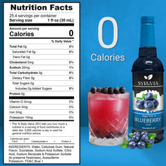 Pouring SYRUVIA blueberry syrup adds flavor to coffee and tea.