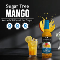 SYRUVIA mango syrup pump-dispense for quick, sugar-free flavor boosts.