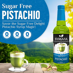 A pistachio latte using SYRUVIA syrup highlighting creamy, low-sugar flavor.