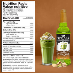SYRUVIA Pistachio Syrup poured into a latte for a pistachio lift