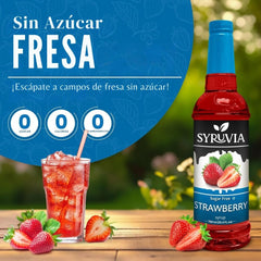 SYRUVIA strawberry syrup dessert topping with fresh fruit visuals